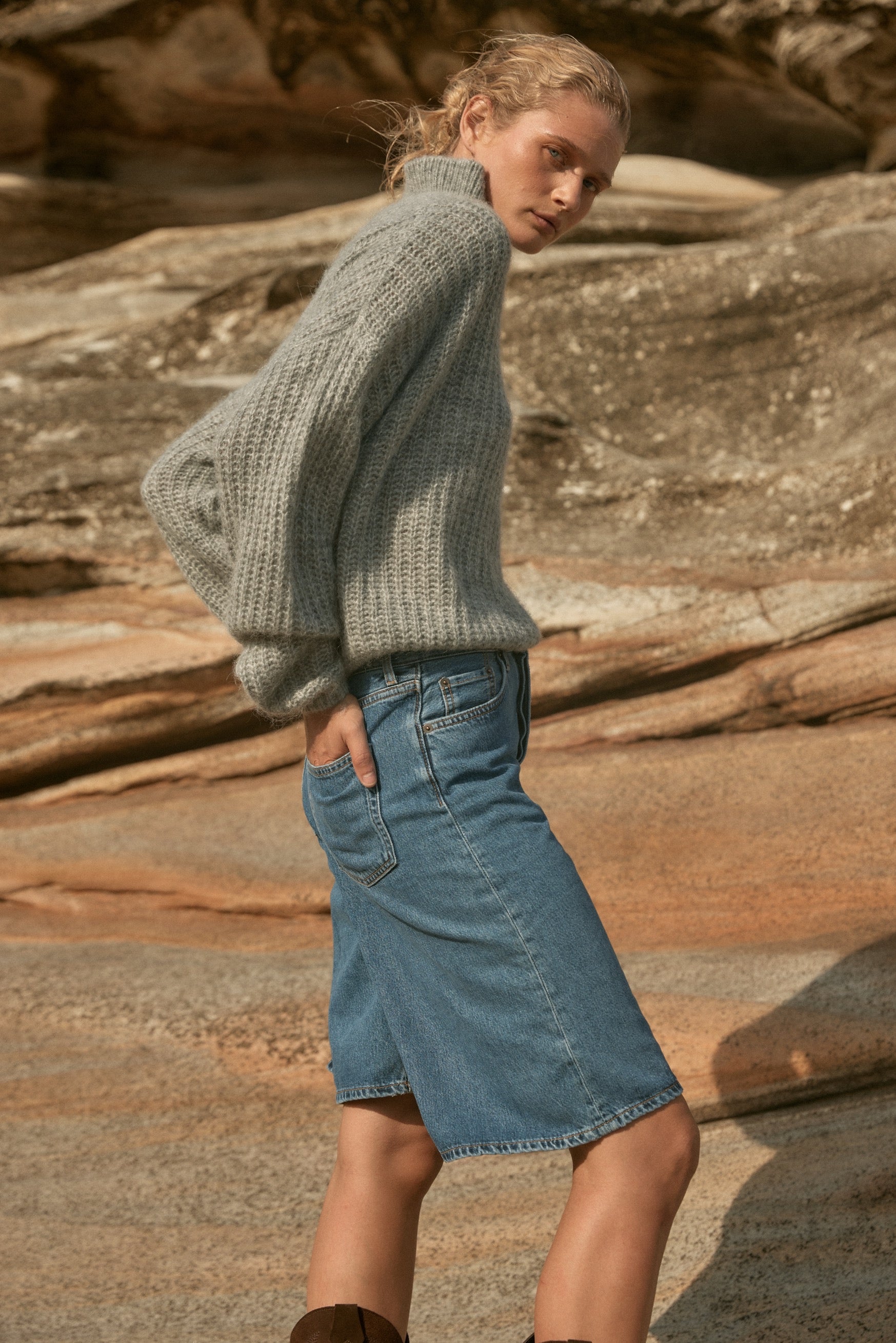 Clover Cable Sweater - Grey