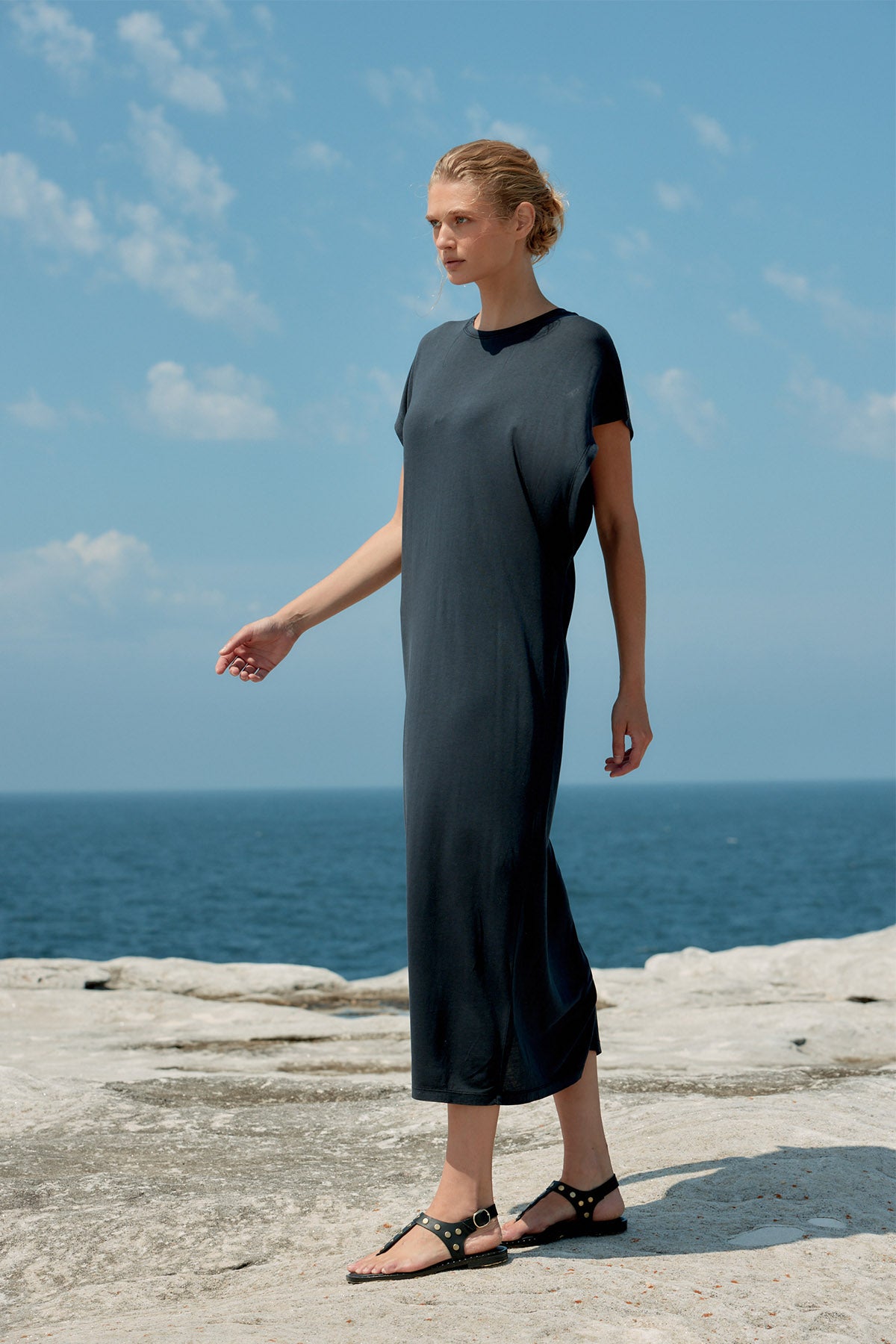 Batwing Cotton/Tencel Maxi Dress - Washed Black
