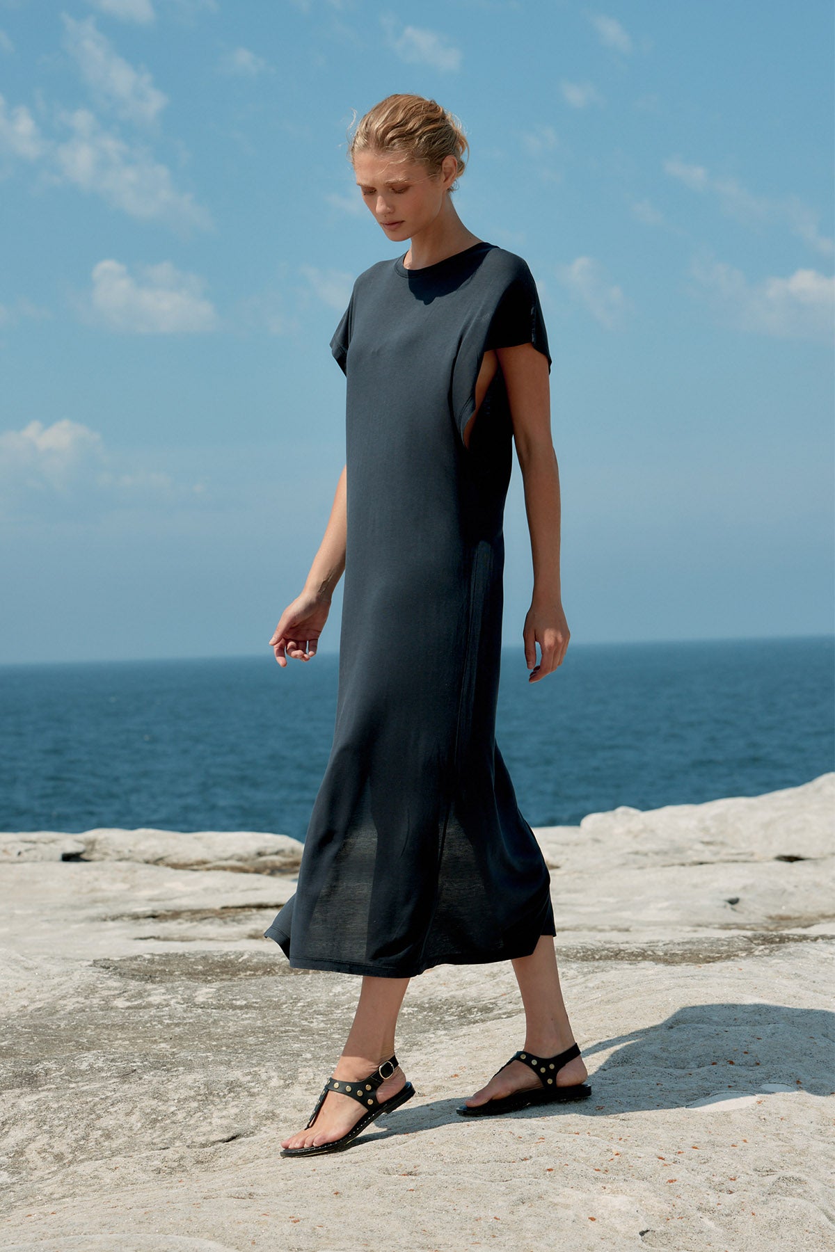 Batwing Cotton/Tencel Maxi Dress - Washed Black
