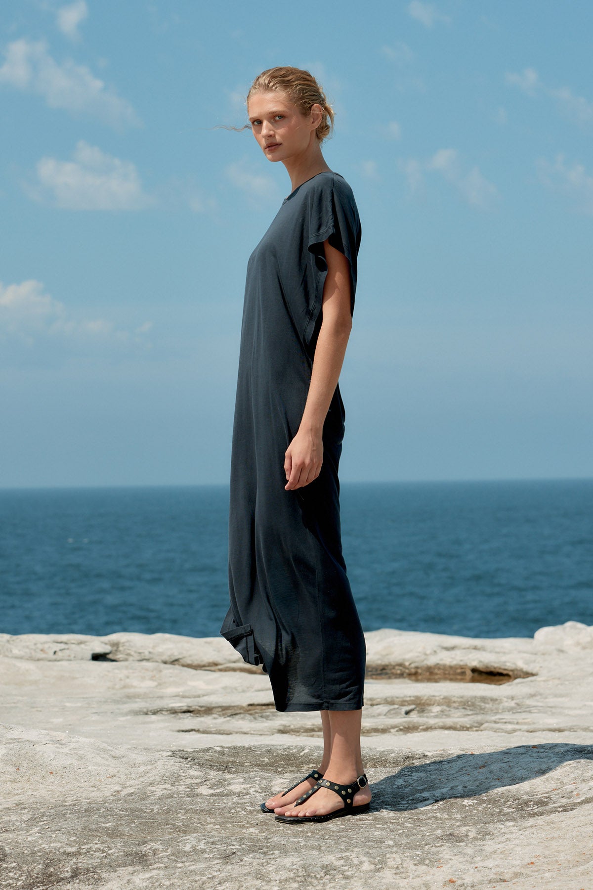 Batwing Cotton/Tencel Maxi Dress - Washed Black