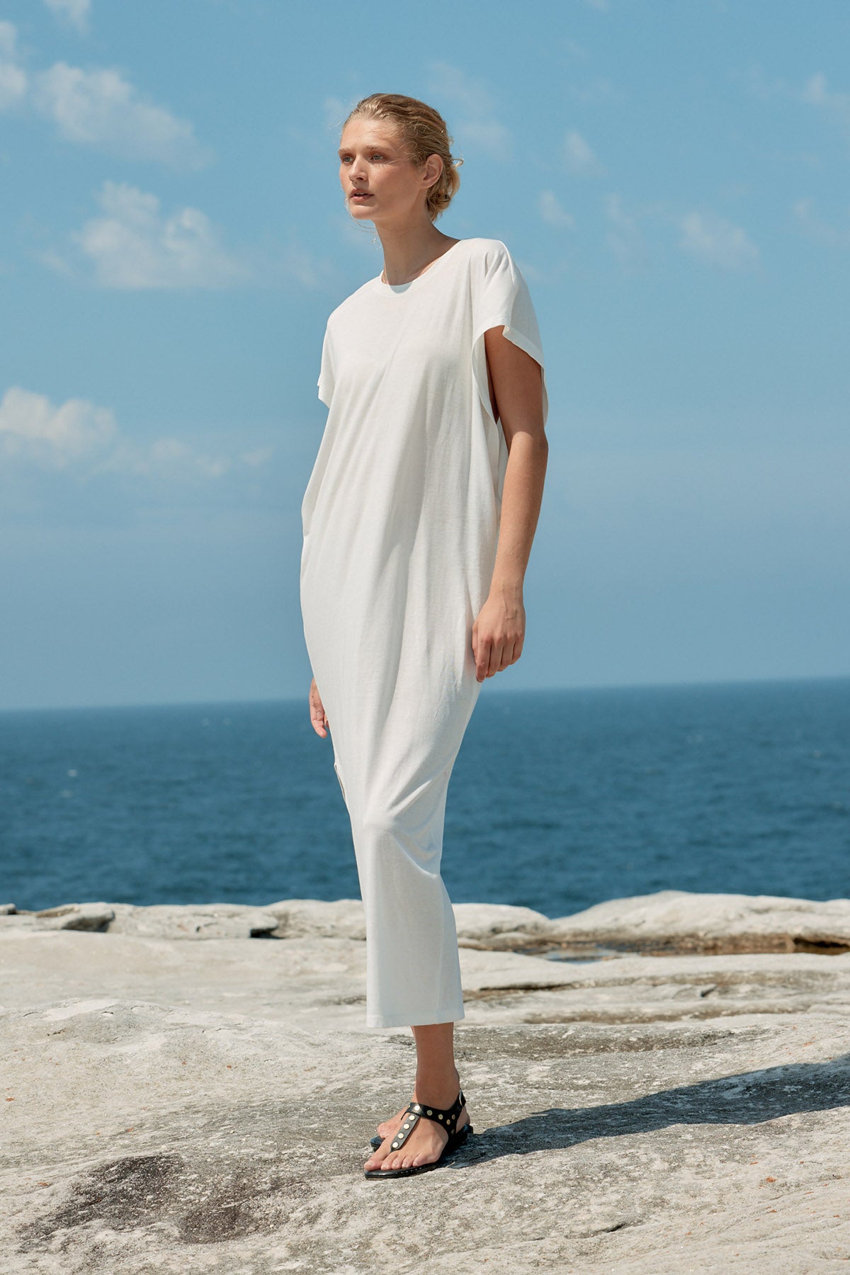 Batwing Cotton/Tencel Maxi Dress - White