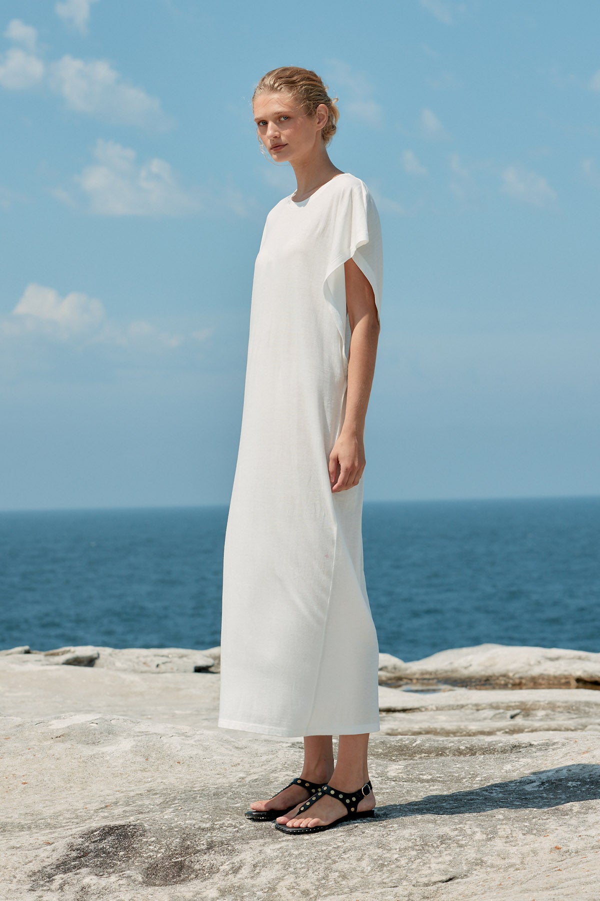 Batwing Cotton/Tencel Maxi Dress - White