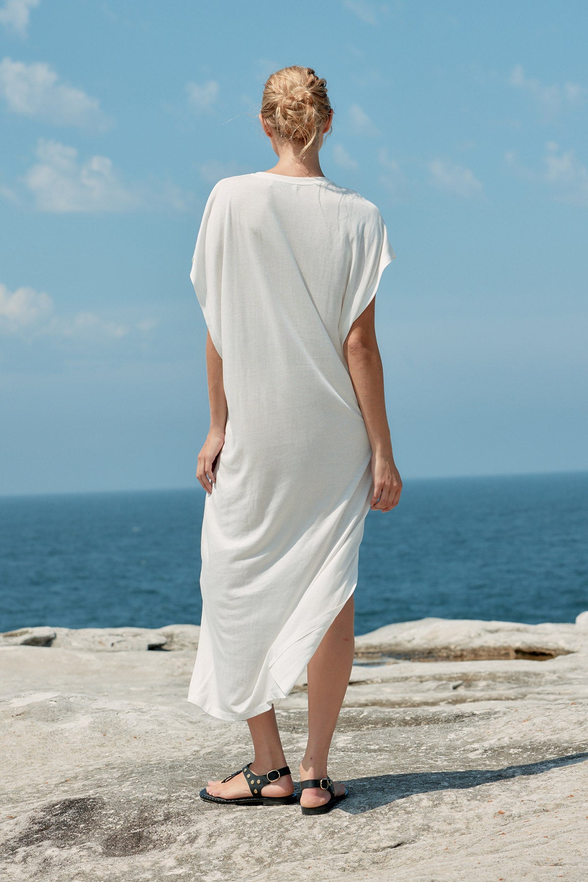 Batwing Cotton/Tencel Maxi Dress - White