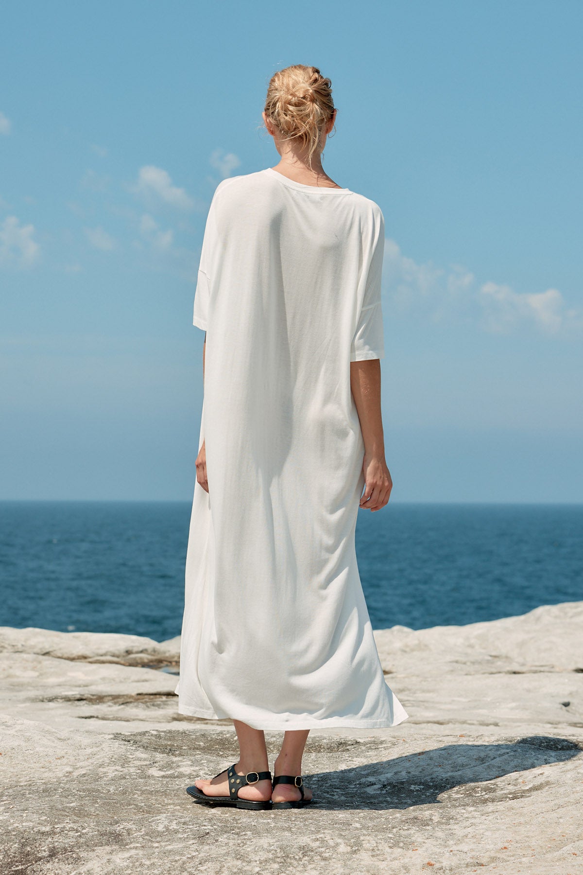 Box Cotton/Tencel Long T-Shirt Dress - White