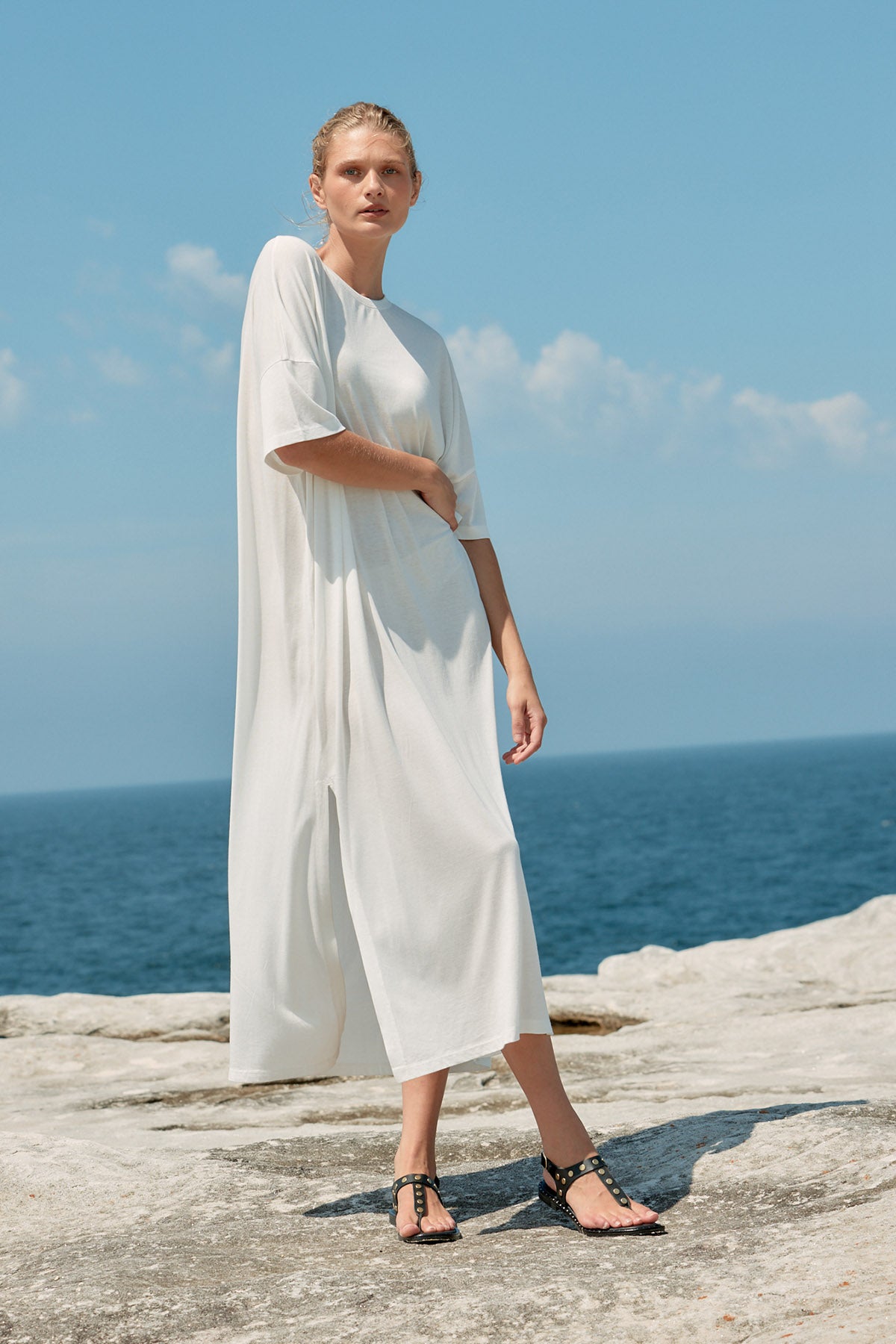 Box Cotton/Tencel Long T-Shirt Dress - White