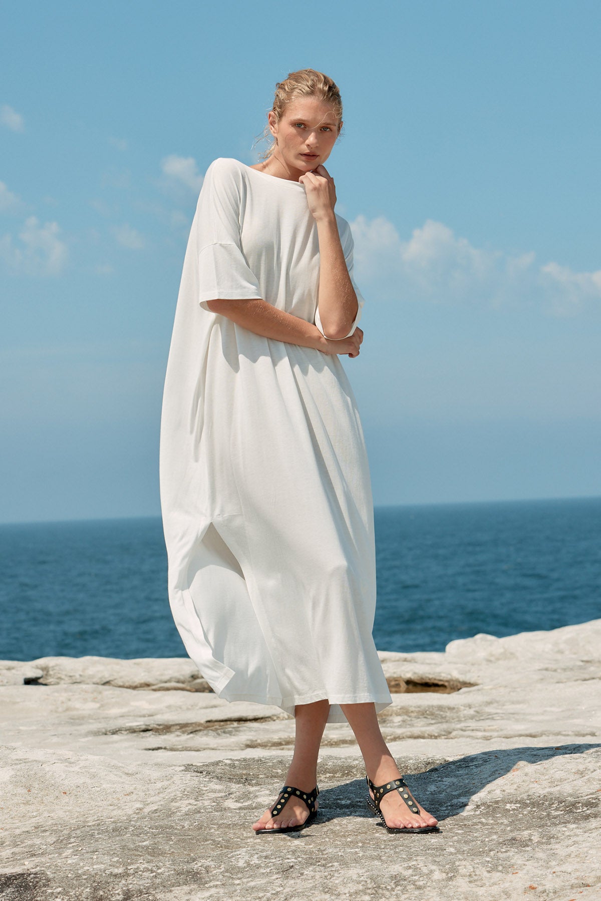 Box Cotton/Tencel Long T-Shirt Dress - White