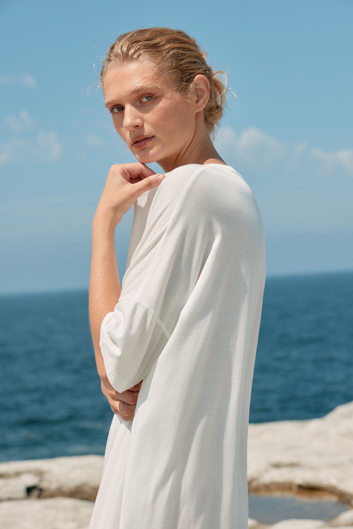Box Cotton/Tencel Long T-Shirt Dress - White