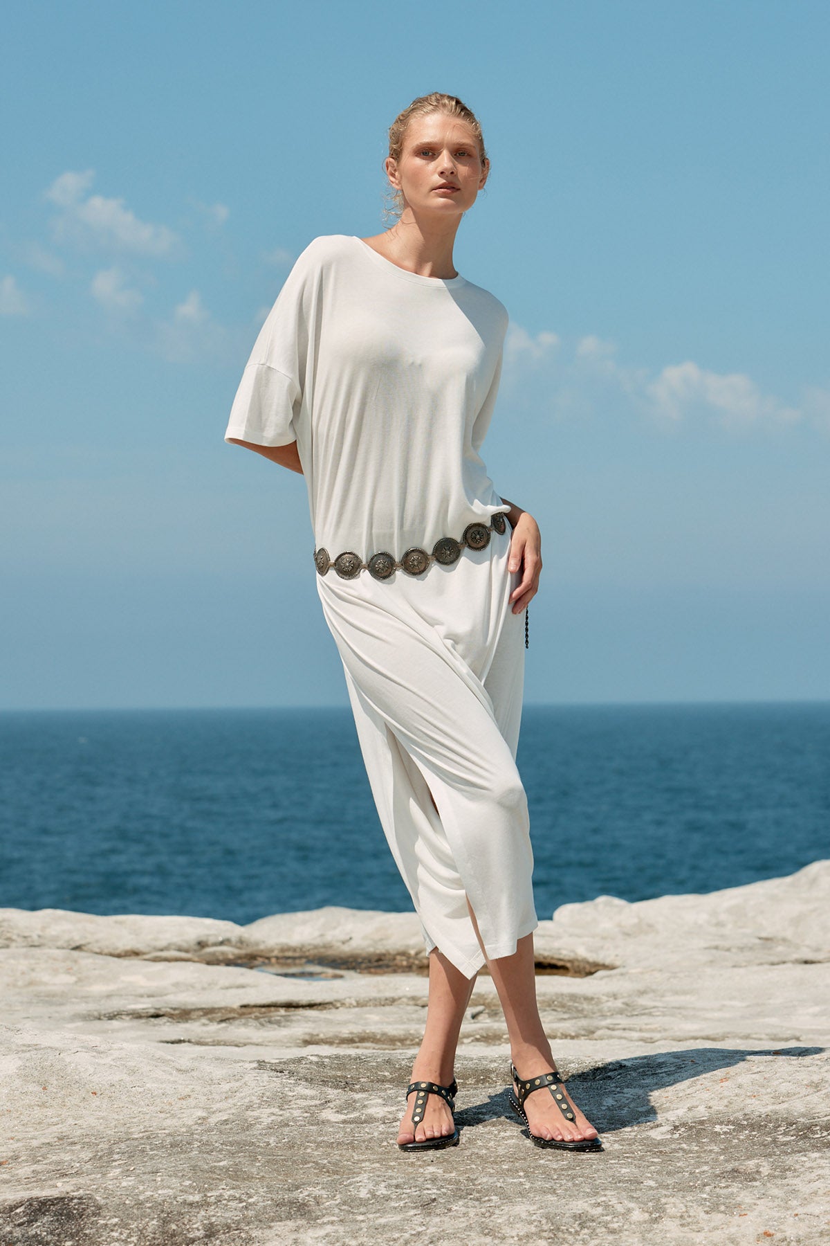 Box Cotton/Tencel Long T-Shirt Dress - White