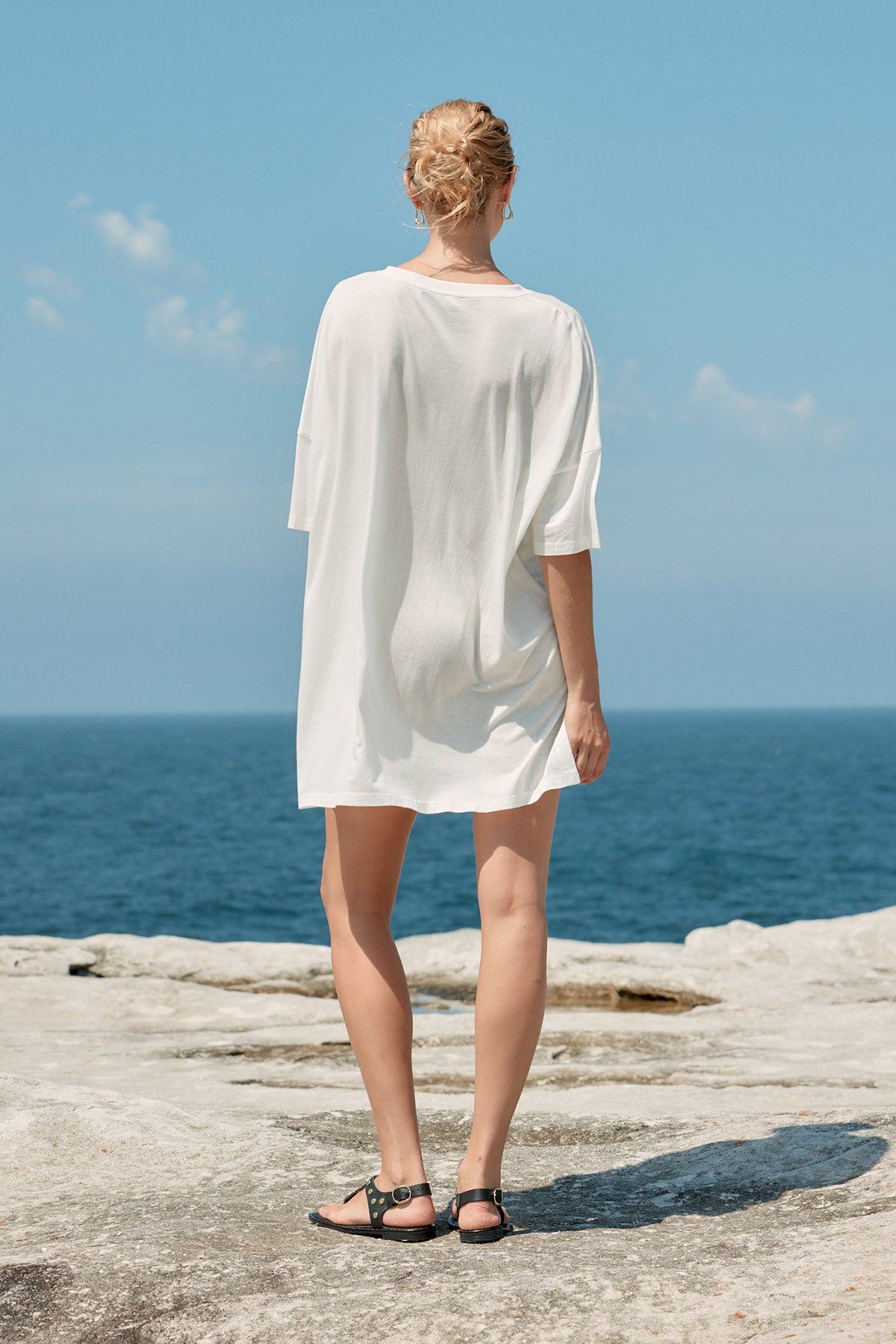 Cotton/Tencel Short T-Shirt Dress - White