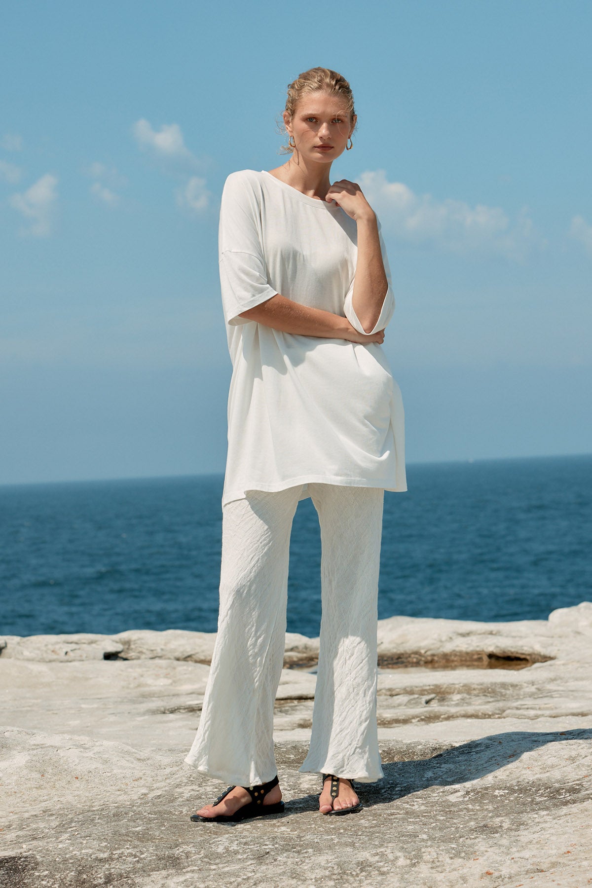 Cotton/Tencel Short T-Shirt Dress - White