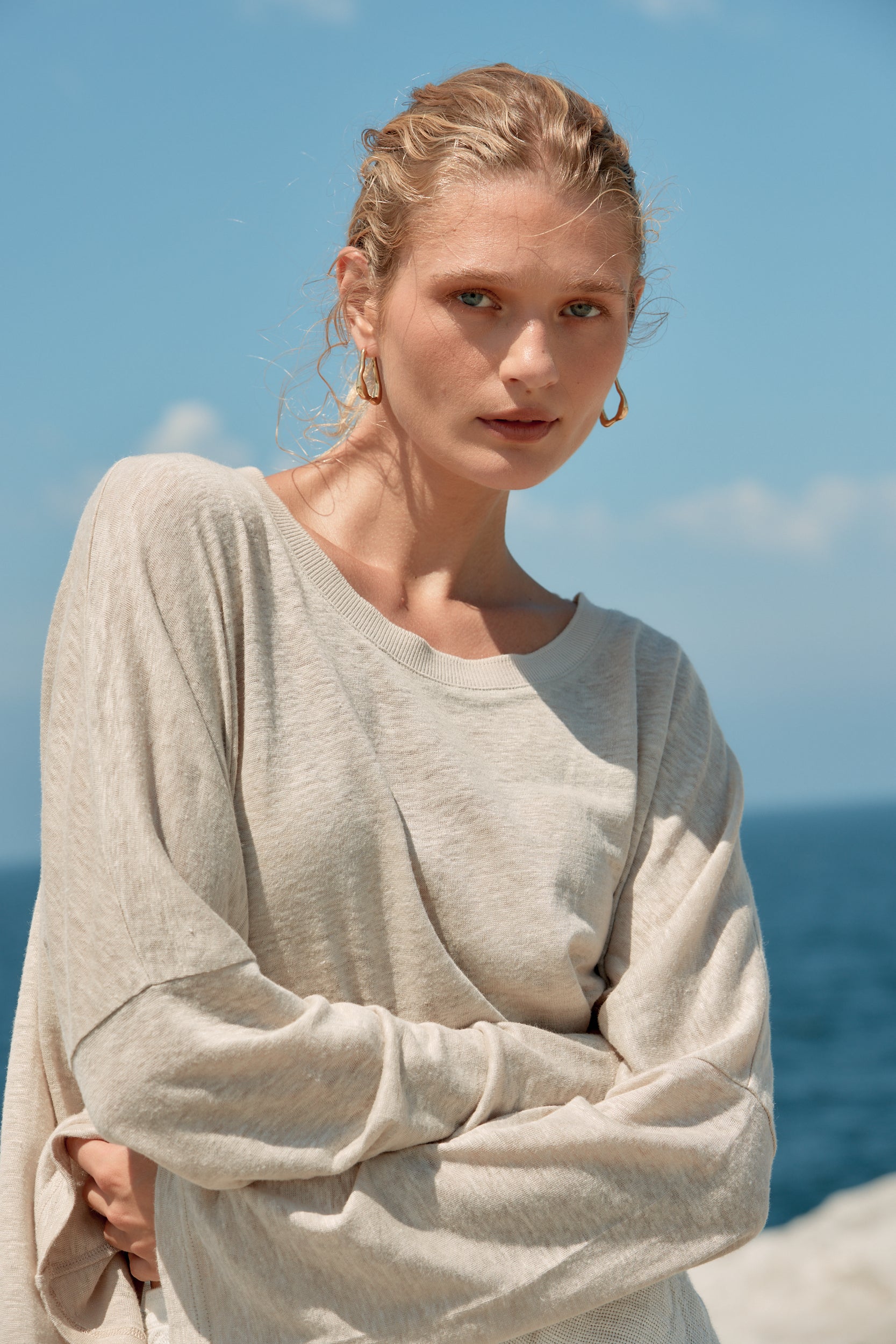 Box Linen Long Sleeve Tee - Natural