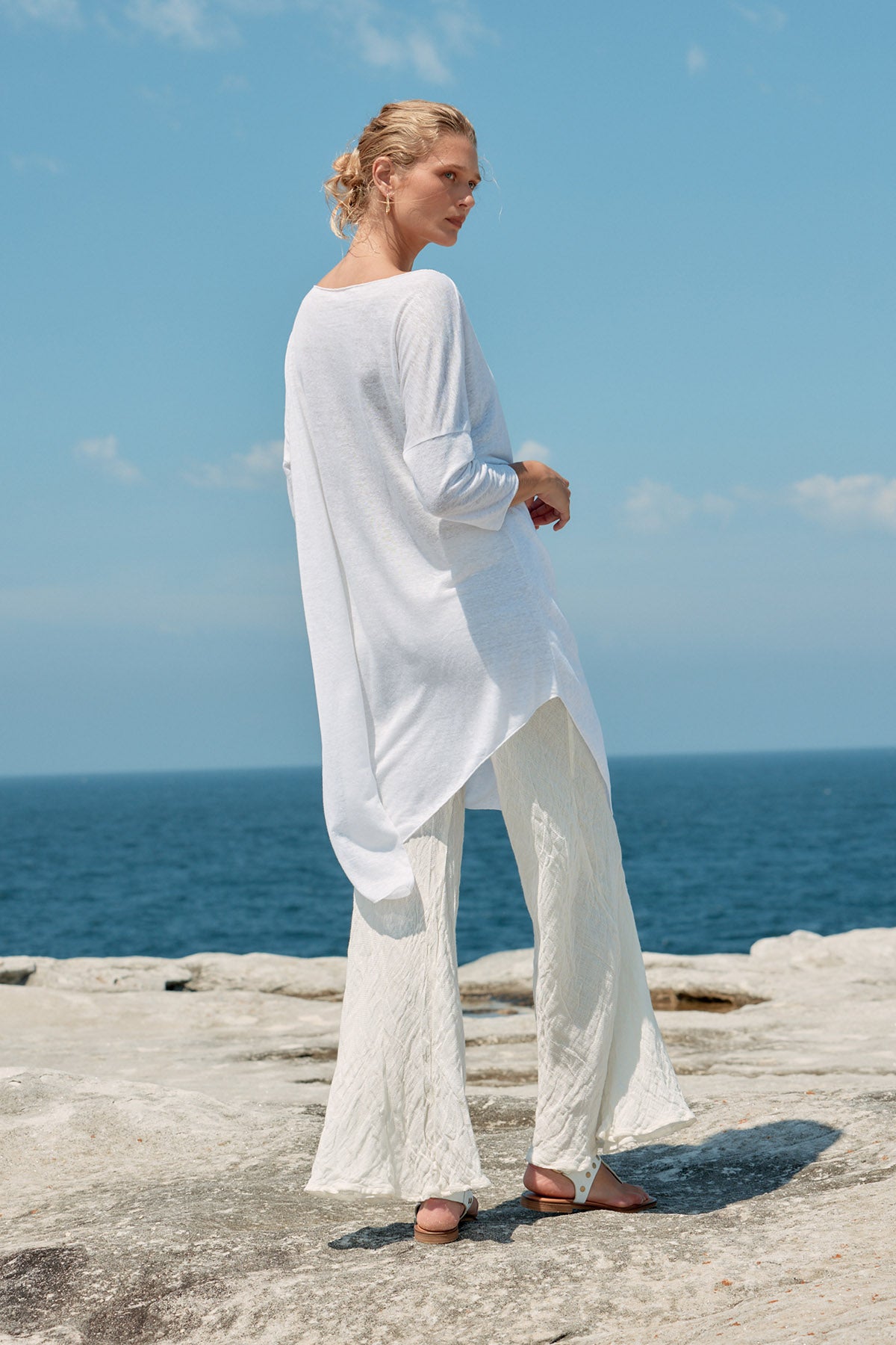 Assymetric Linen Midi Dress - White