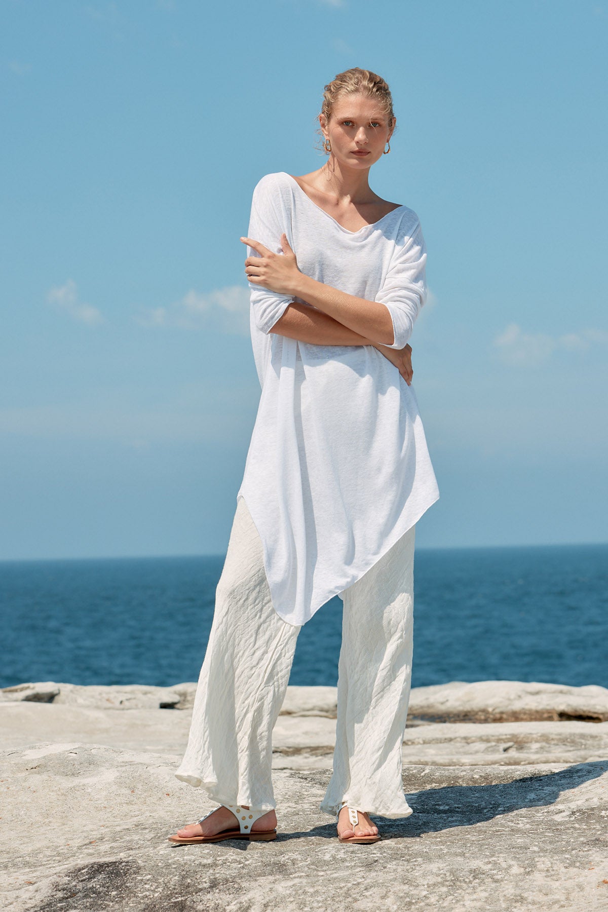 Assymetric Linen Midi Dress - White