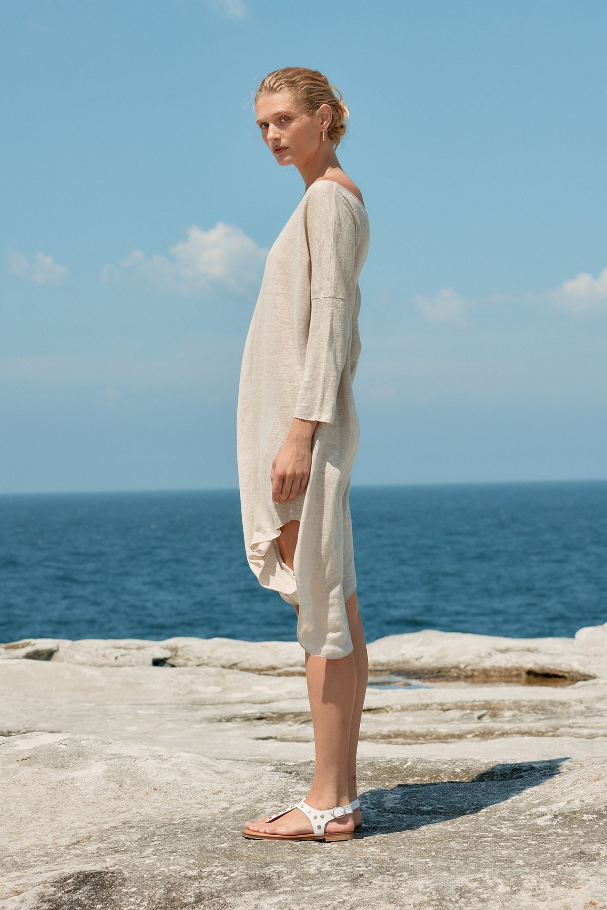 Assymetric Linen Midi Dress - Natural