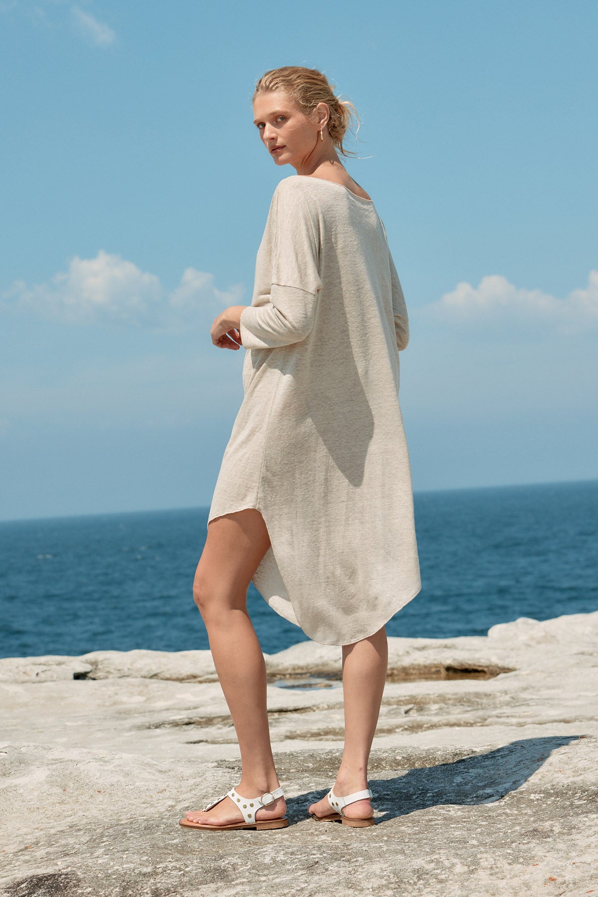 Assymetric Linen Midi Dress - Natural