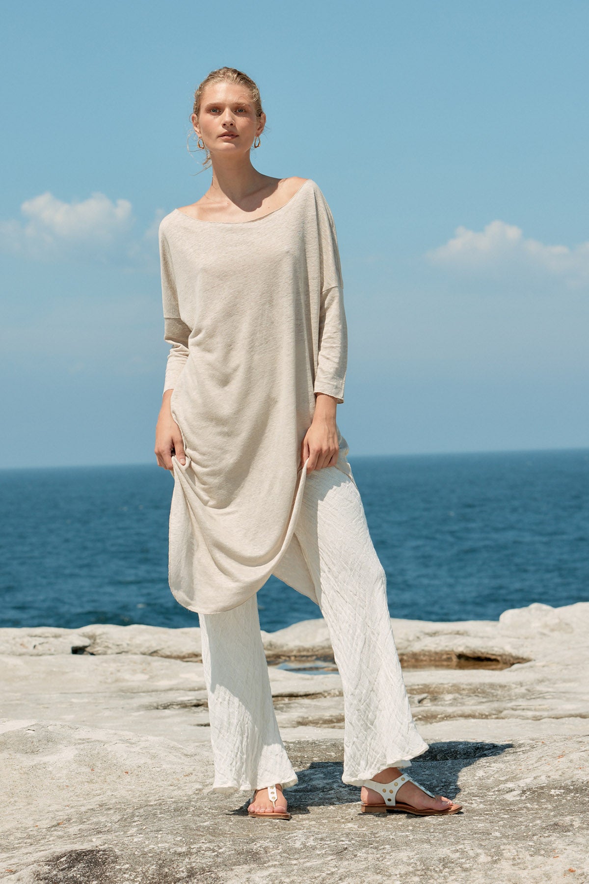 Assymetric Linen Midi Dress - Natural