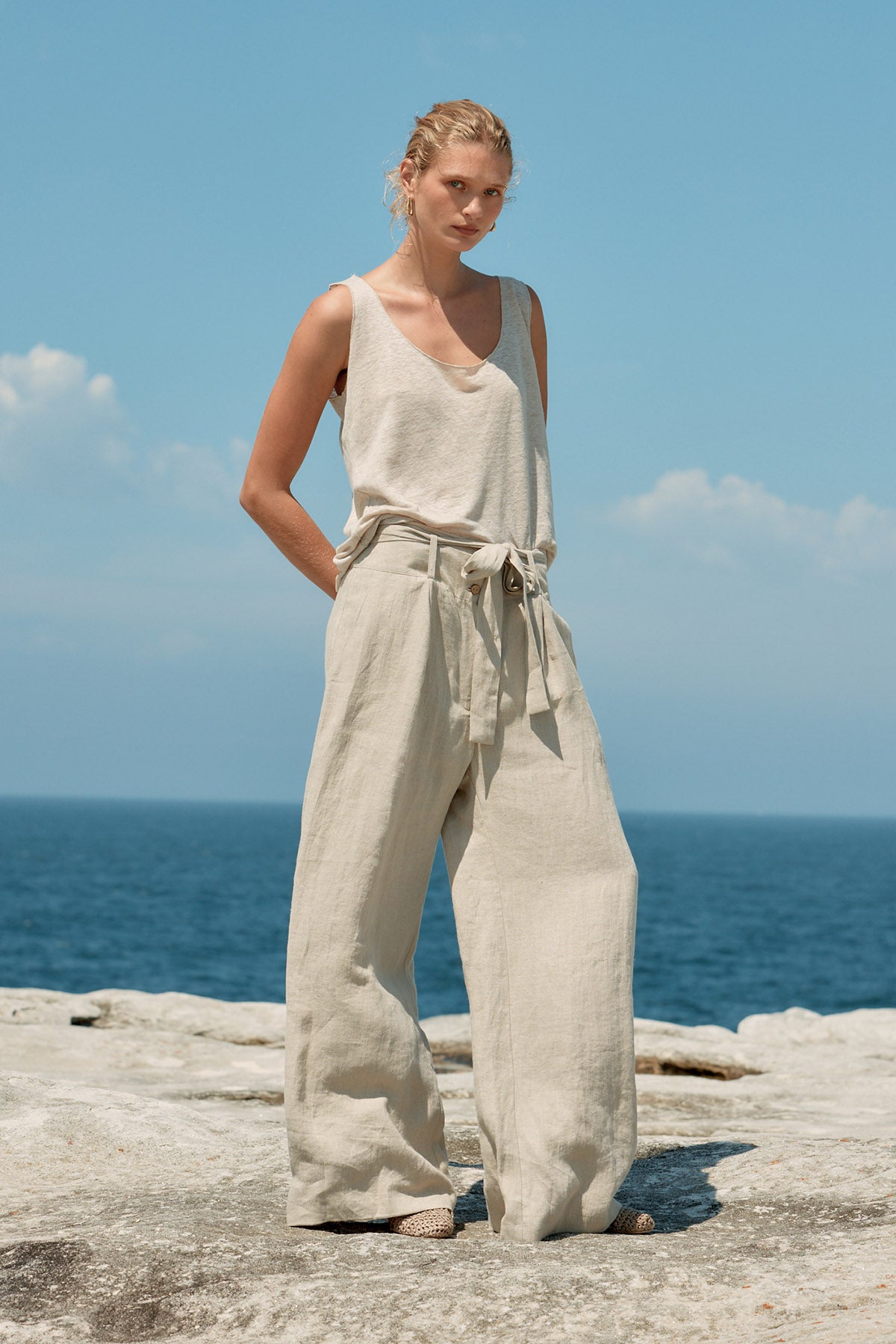 Tank Linen Singlet - Natural