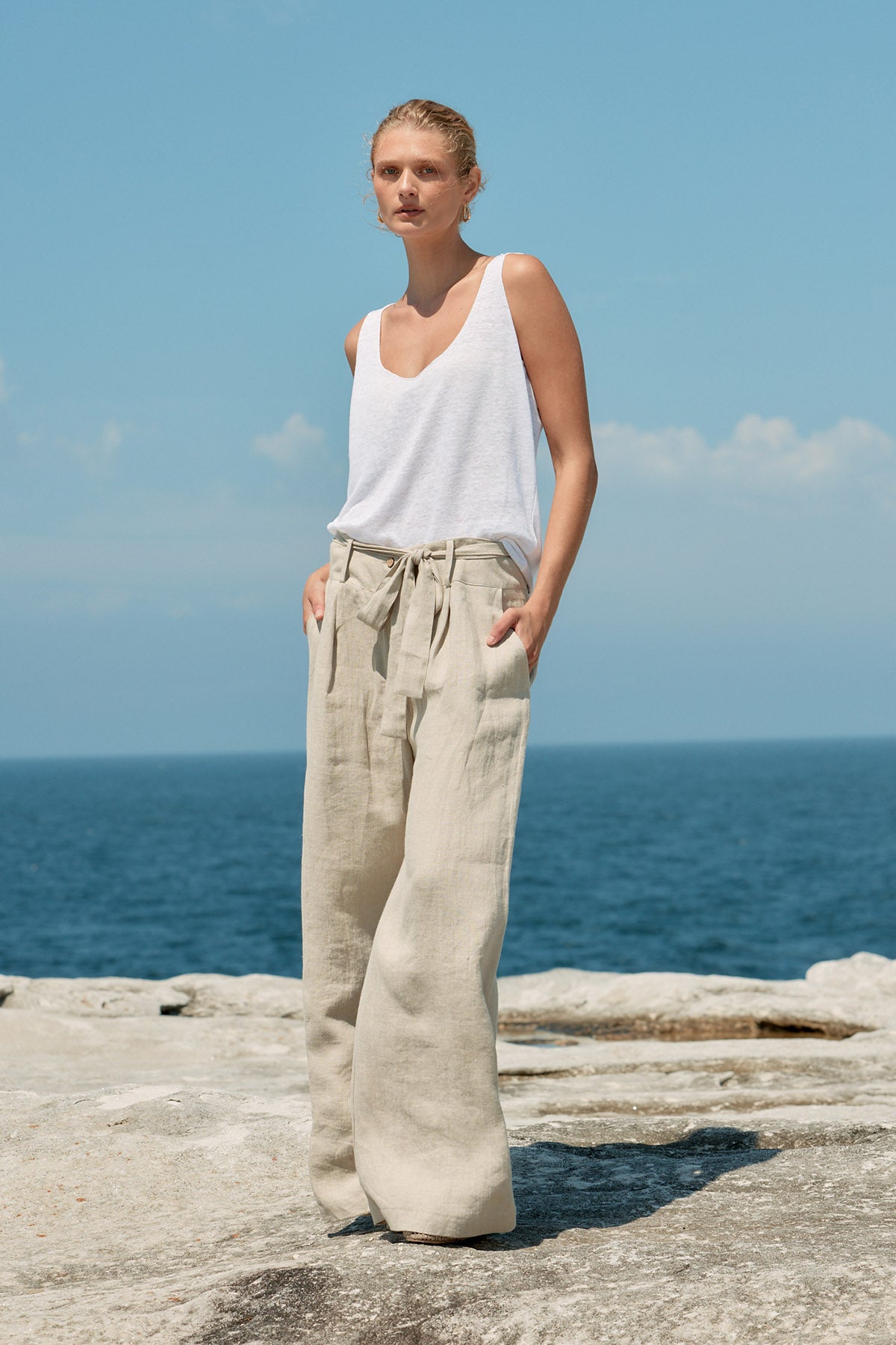 Tank Linen Singlet - White