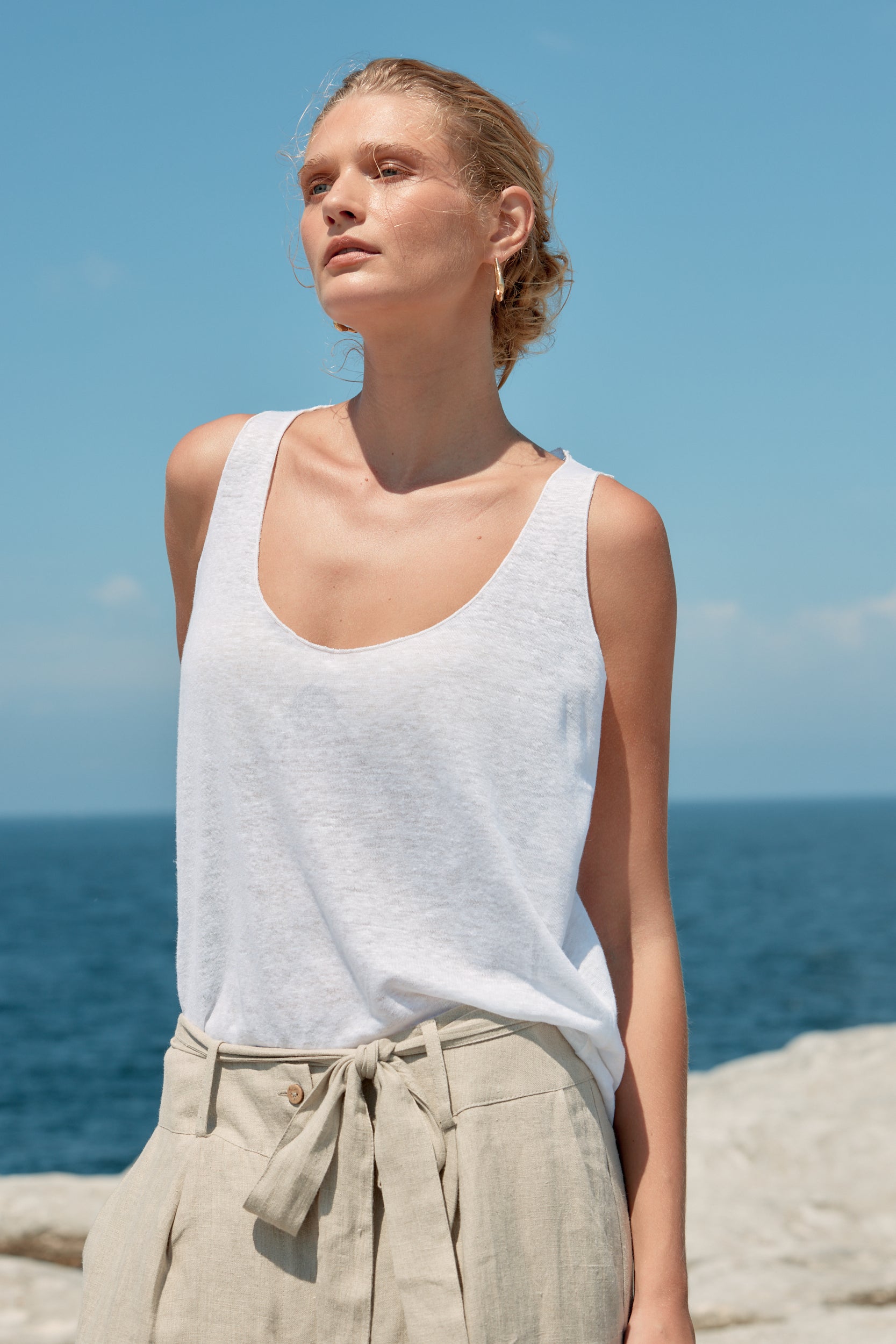 Tank Linen Singlet - White