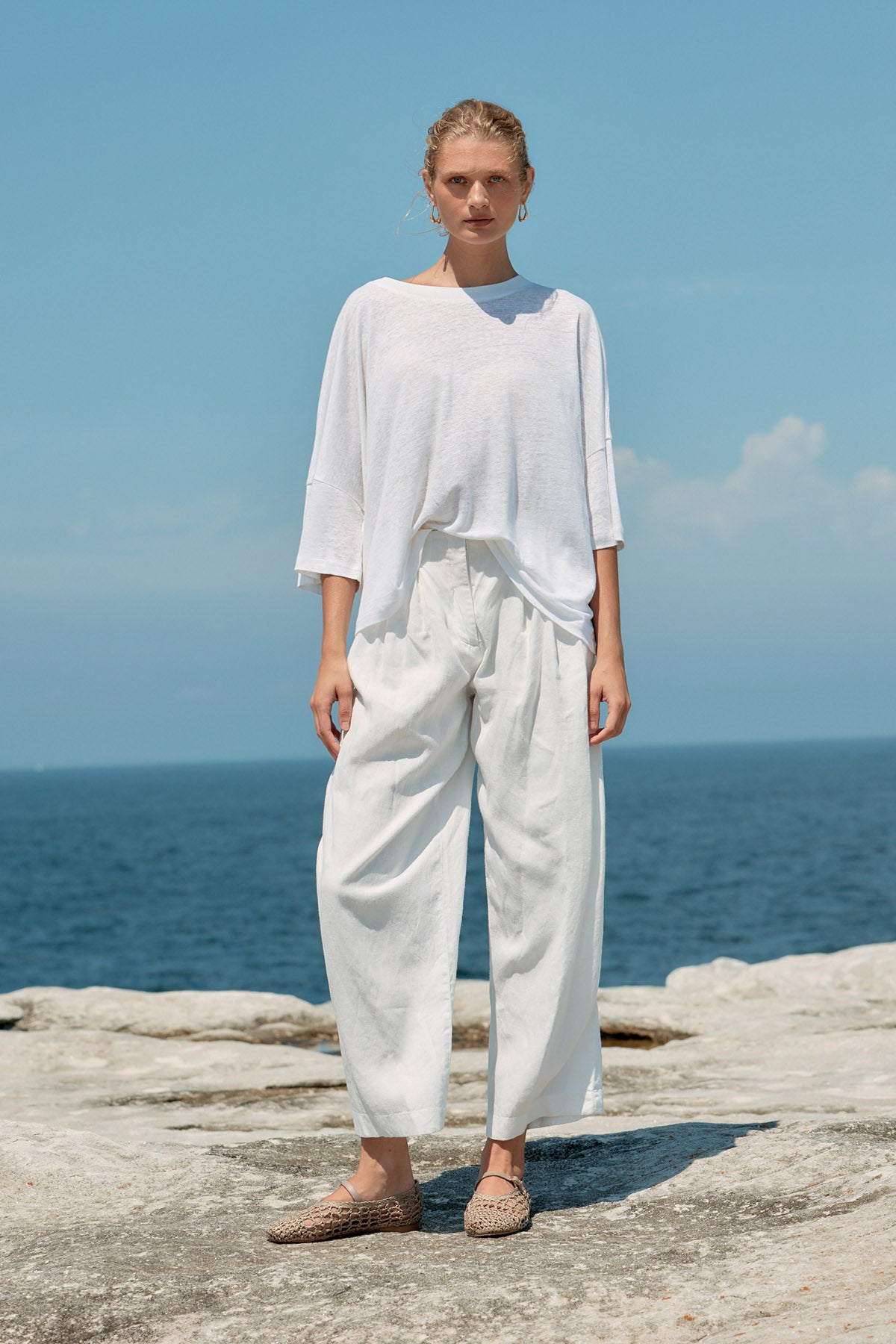 Box Linen Tee - White