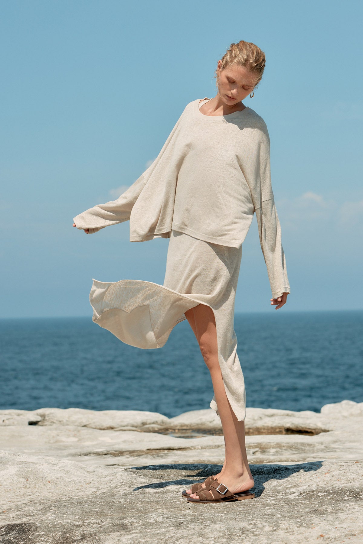 Box Linen Long Sleeve Tee - Natural