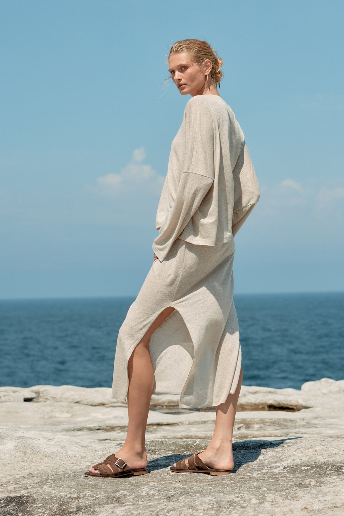 Box Linen Long Sleeve Tee - Natural