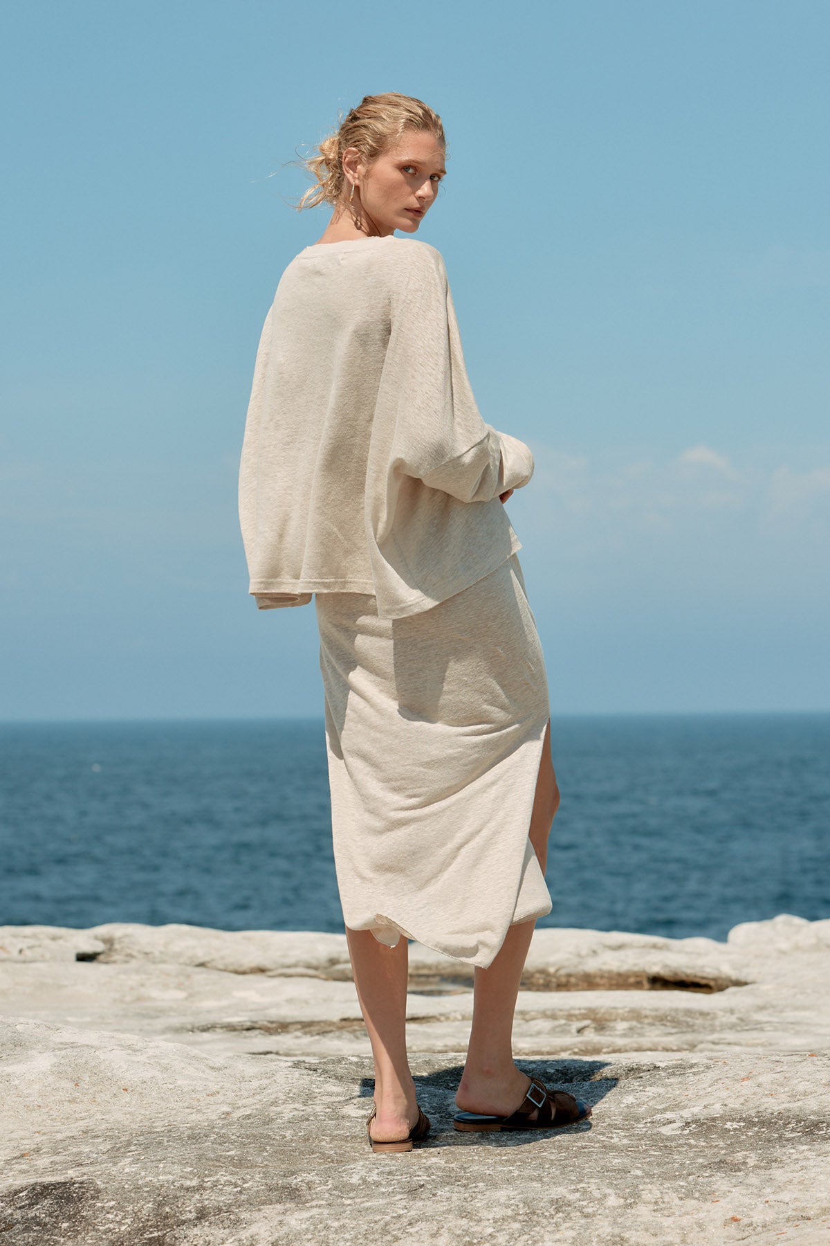 Box Linen Long Sleeve Tee - Natural