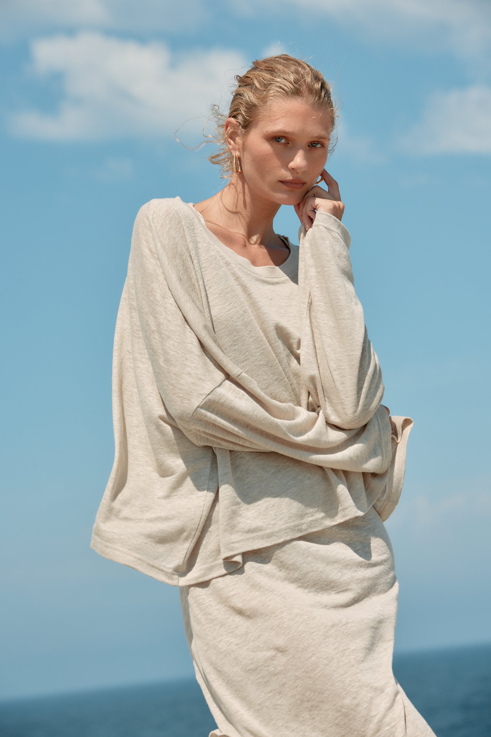 Box Linen Long Sleeve Tee - Natural