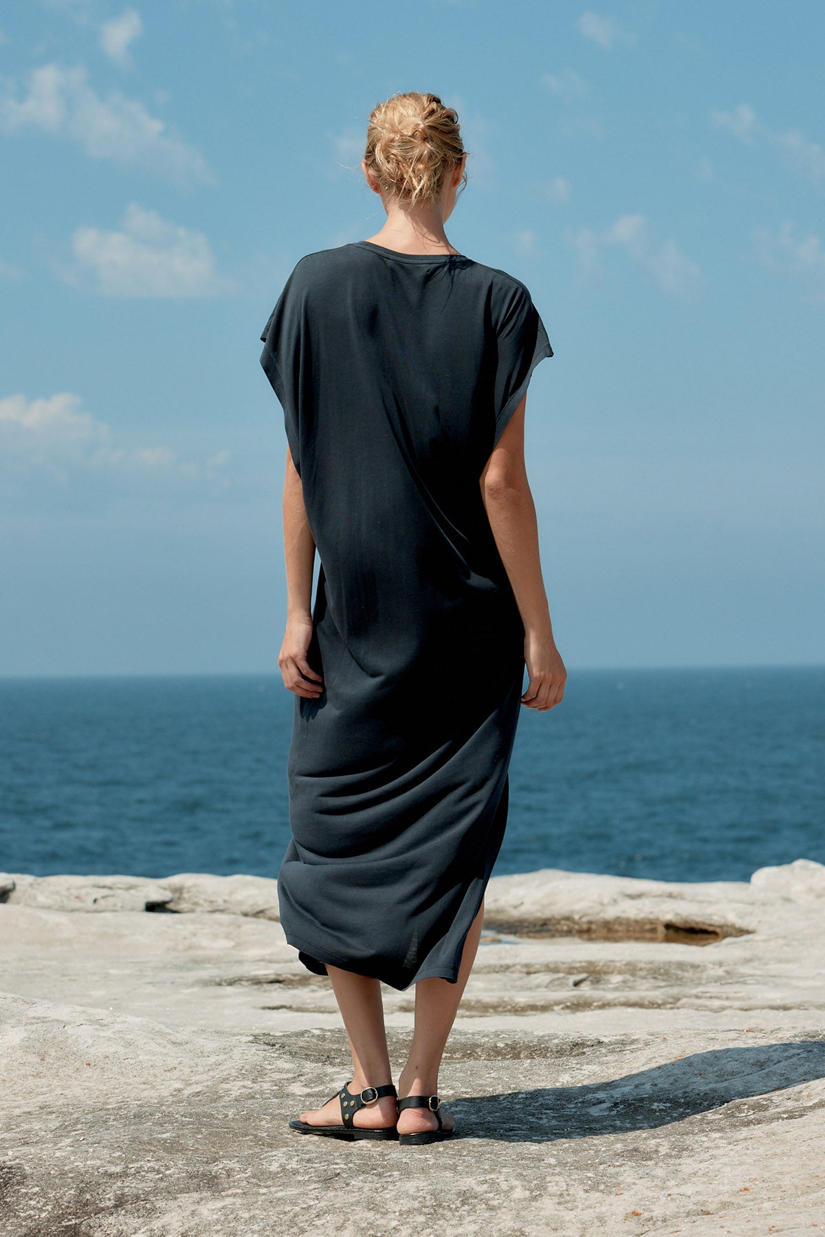 Batwing Cotton/Tencel Maxi Dress - Washed Black