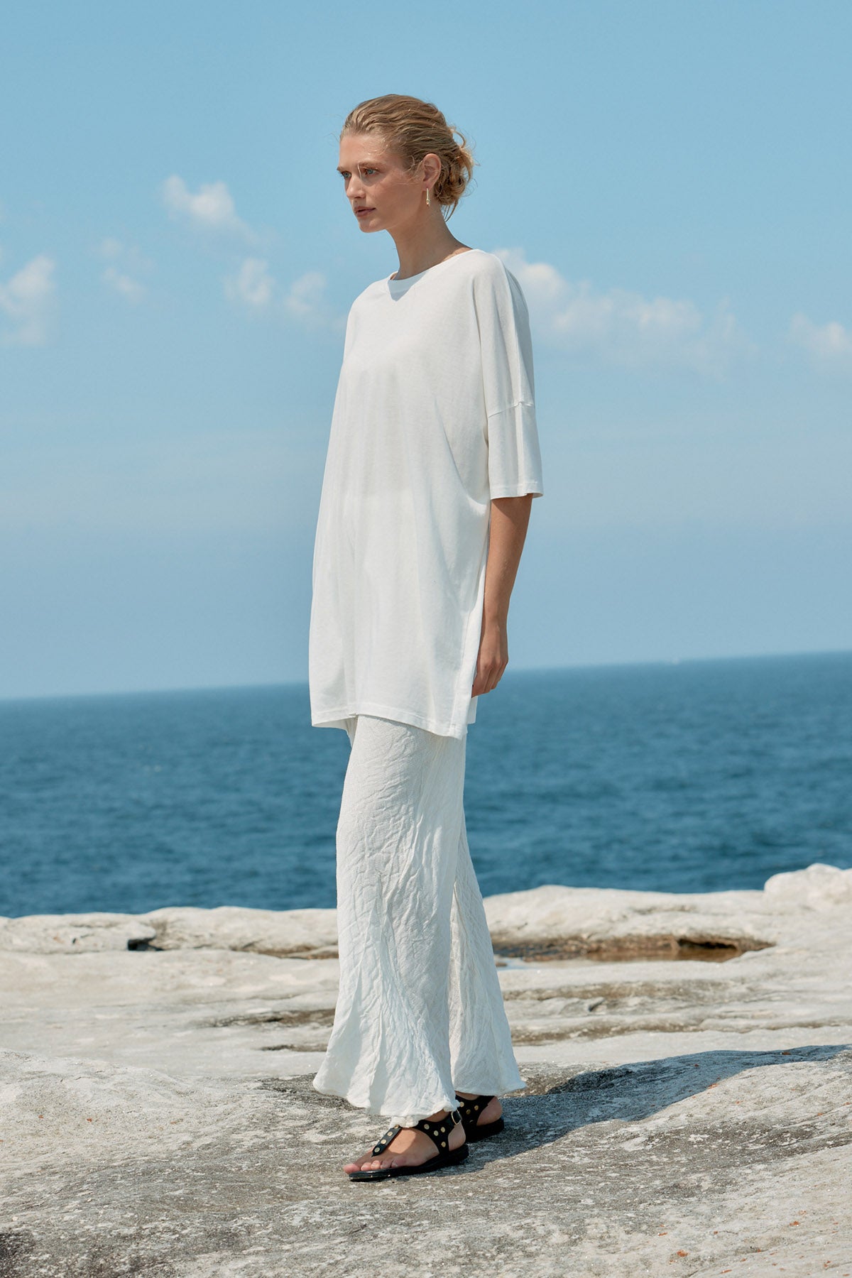 Cotton/Tencel Short T-Shirt Dress - White