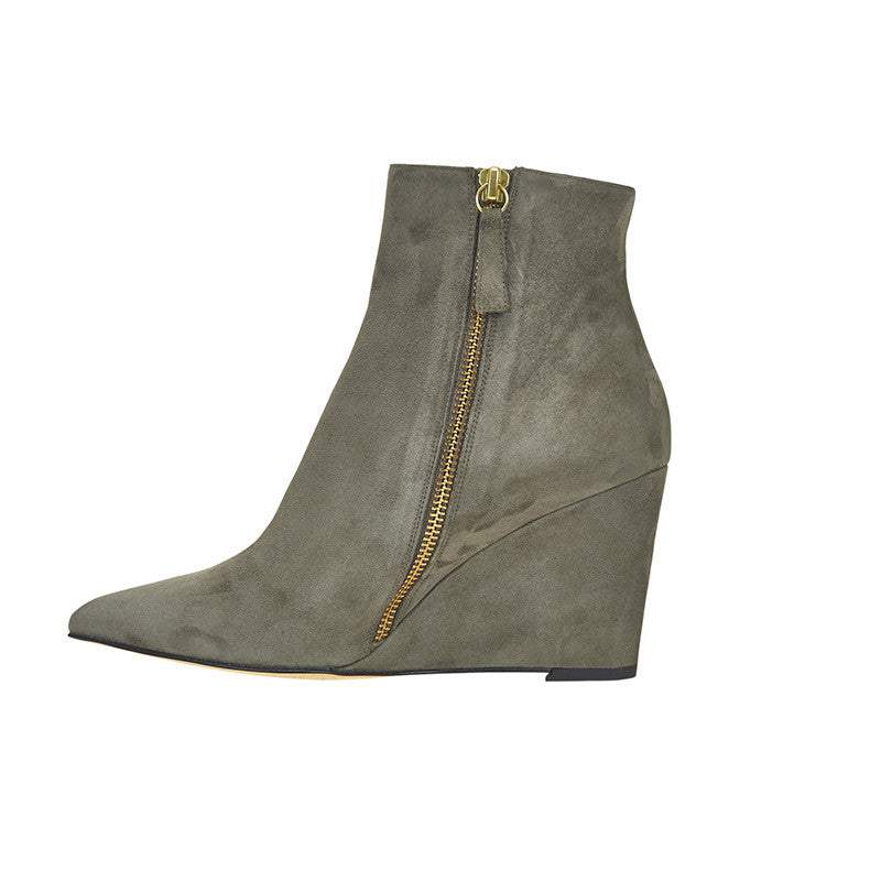 Gray suede sale wedge booties