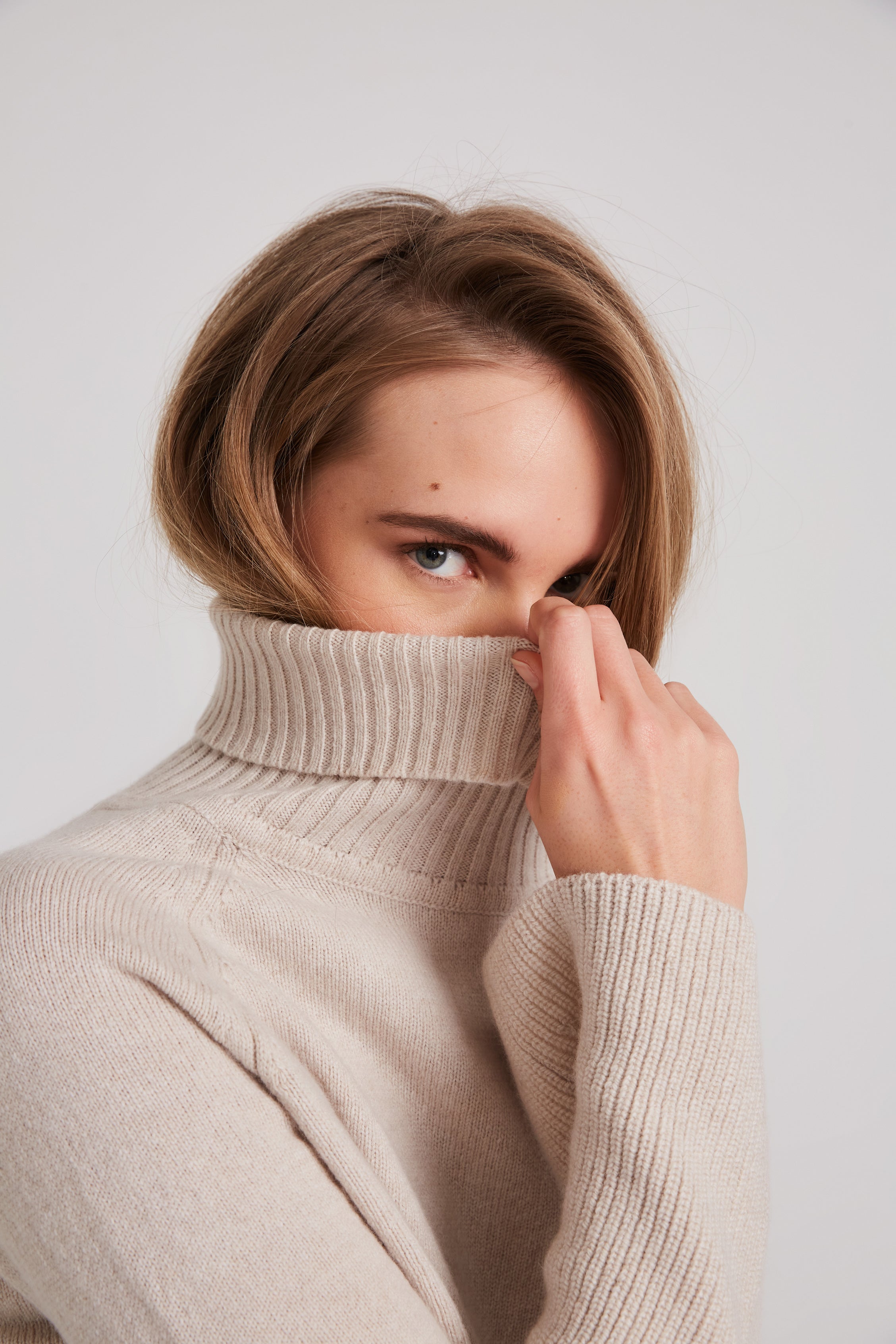 Sienna Wool Fitted Turtleneck - Stone - LAST ONE - Size XS