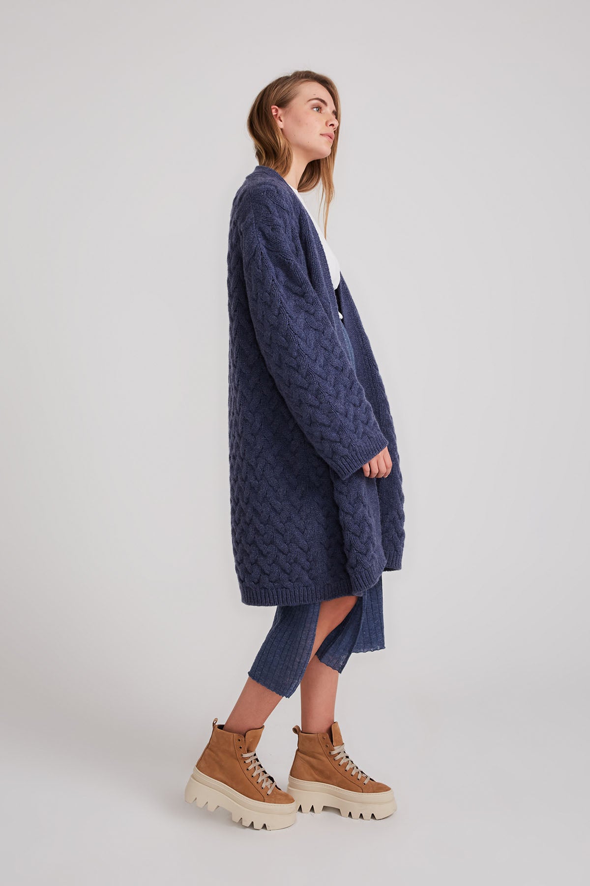 Vale Chain Link Oversize Wool Coat - Midnight Blue - LAST ONE