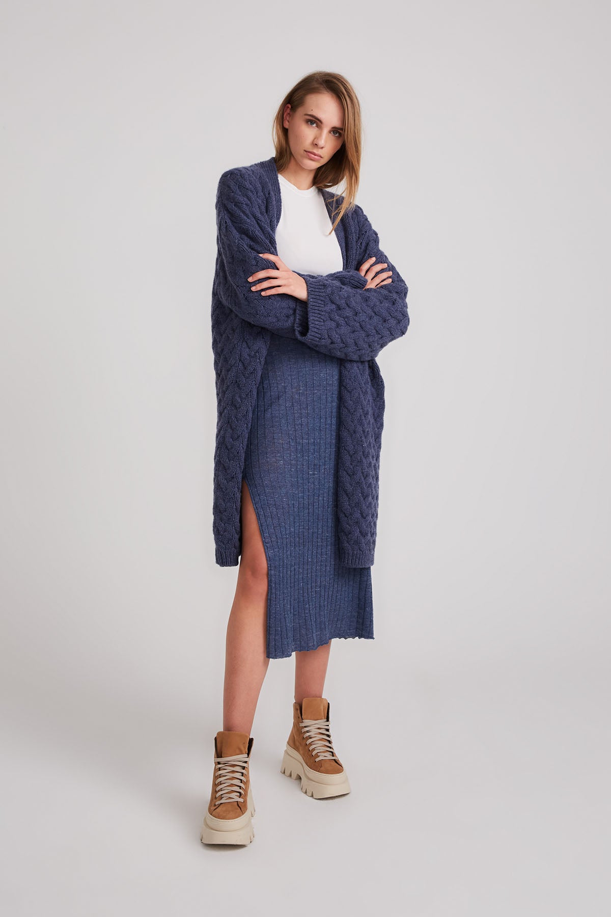 Vale Chain Link Oversize Wool Coat - Midnight Blue - LAST ONE