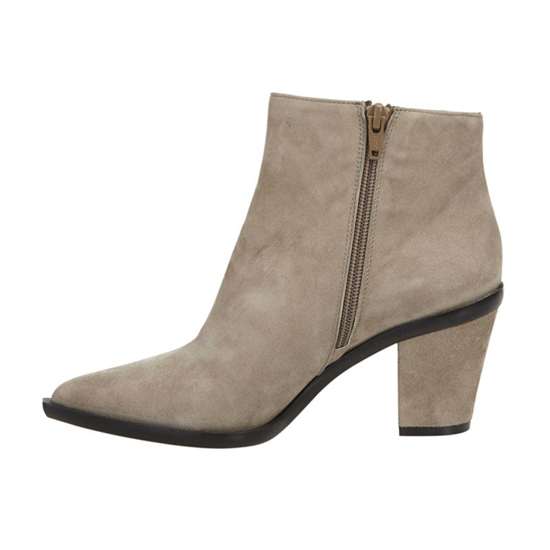 Stacked Heel Ankle Boot Taupe Nubuck