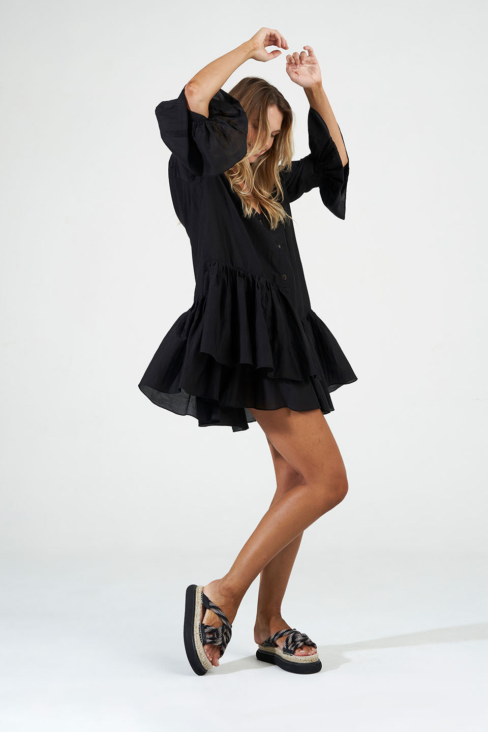 Cotton Silk Tula Dress - Black